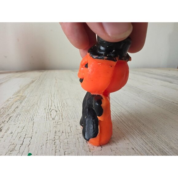 Vintage gurley scarecrow pumpkin candle jack-o'-lantern mini Halloween decor - Picture 2 of 7